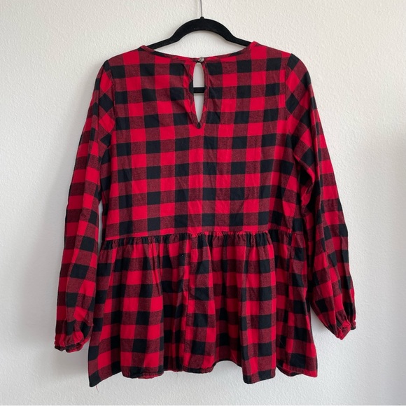 Fantastic Fawn 100% Cotton Flannel Black & Red Button Down Shirt Ruffle Blouse - Picture 3 of 8